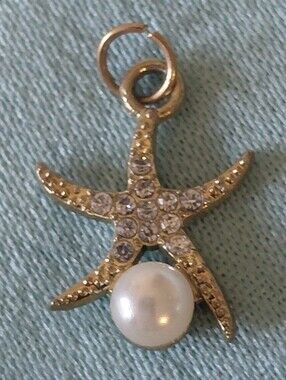 Gold Starfish Pendant with Pearl and Rhinestones